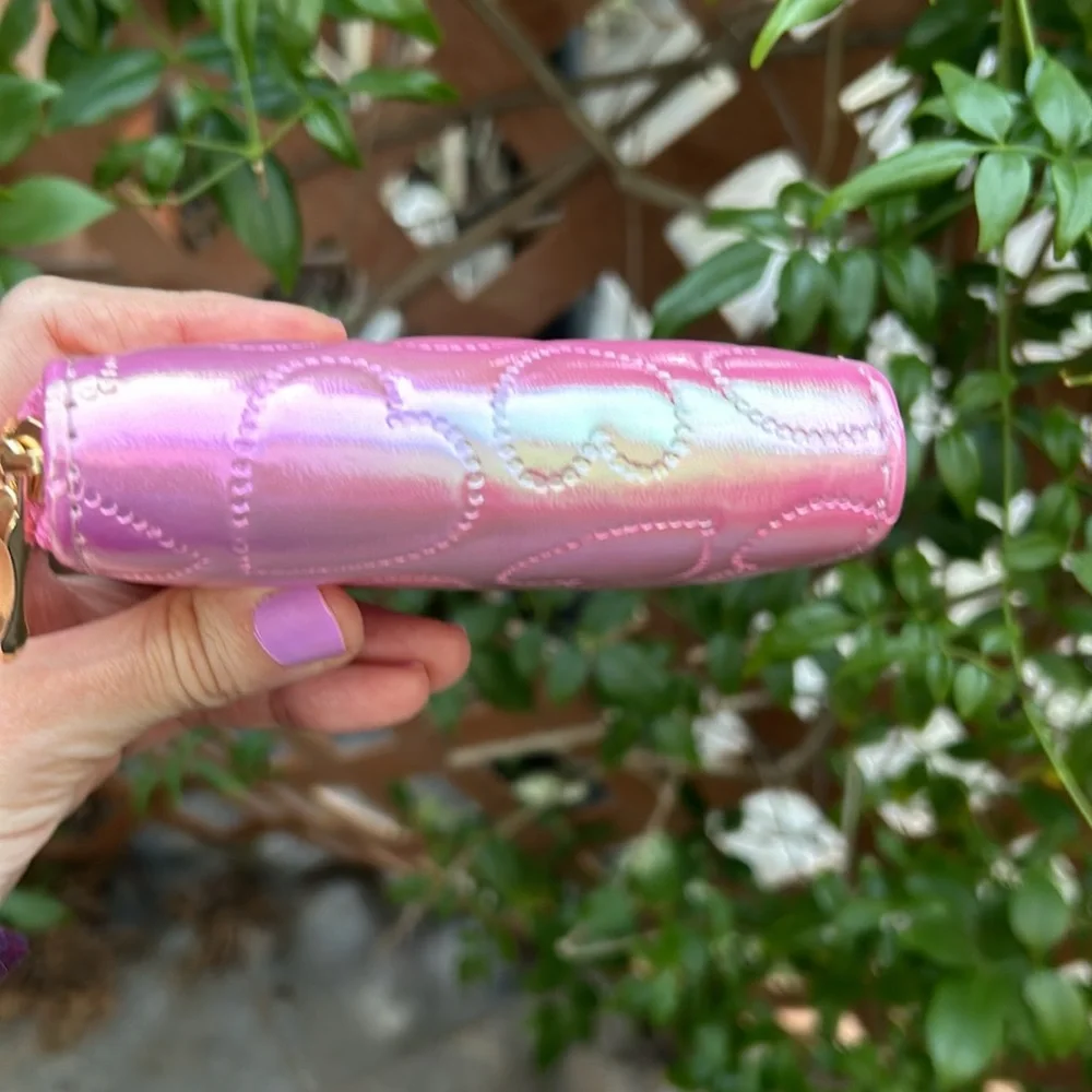 Iridescent Pink Heart Embossed Boho Wallet